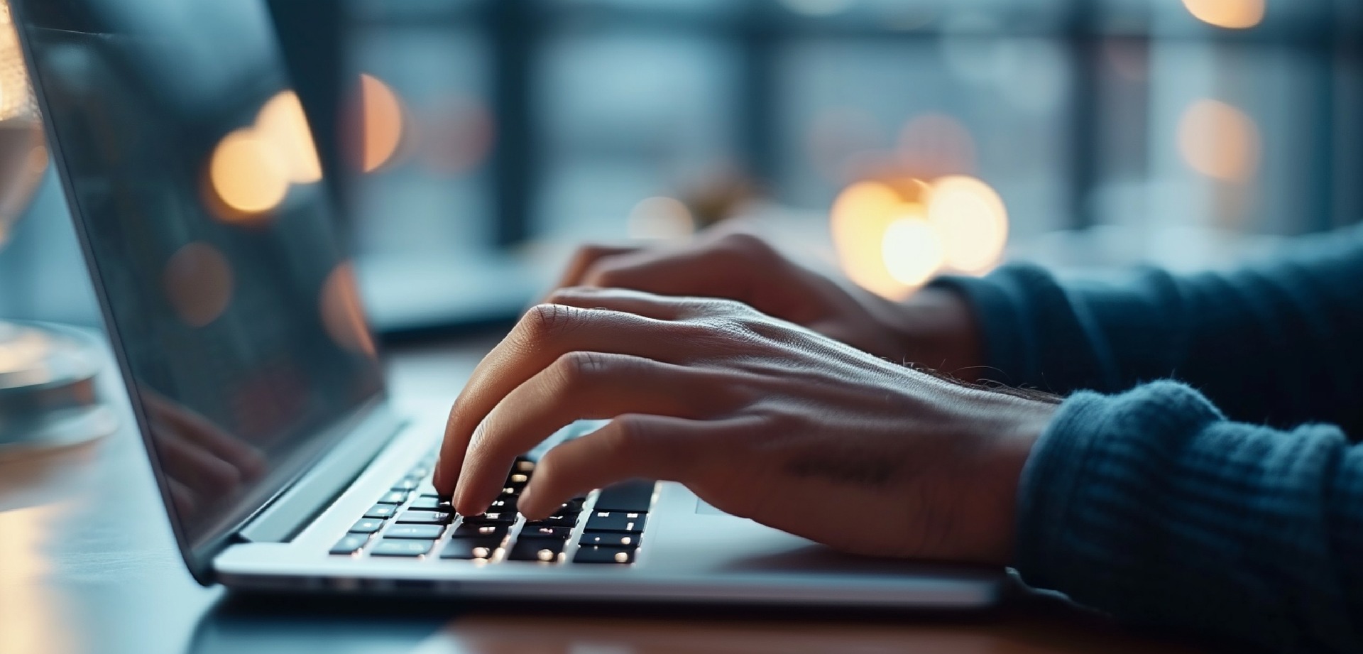 Hands typing on a laptop